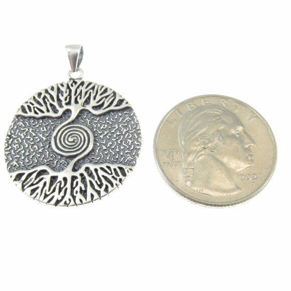 Solid 925 Sterling Silver Celtic Spiral and Roots Tree of Life Viking Pendant - Picture 5 of 9